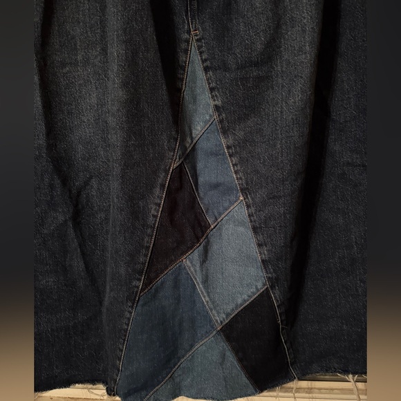 Dark Denim Maxi Skirt with Denim Block Details - Picture 2 of 4